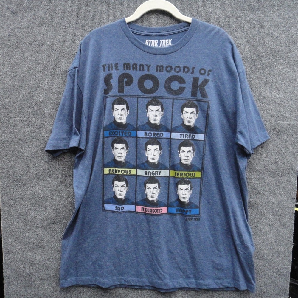 Star Trek Many Moods of Spock Graphic T-Shirt Mens 2XL Blue Heather Short Sleeve
